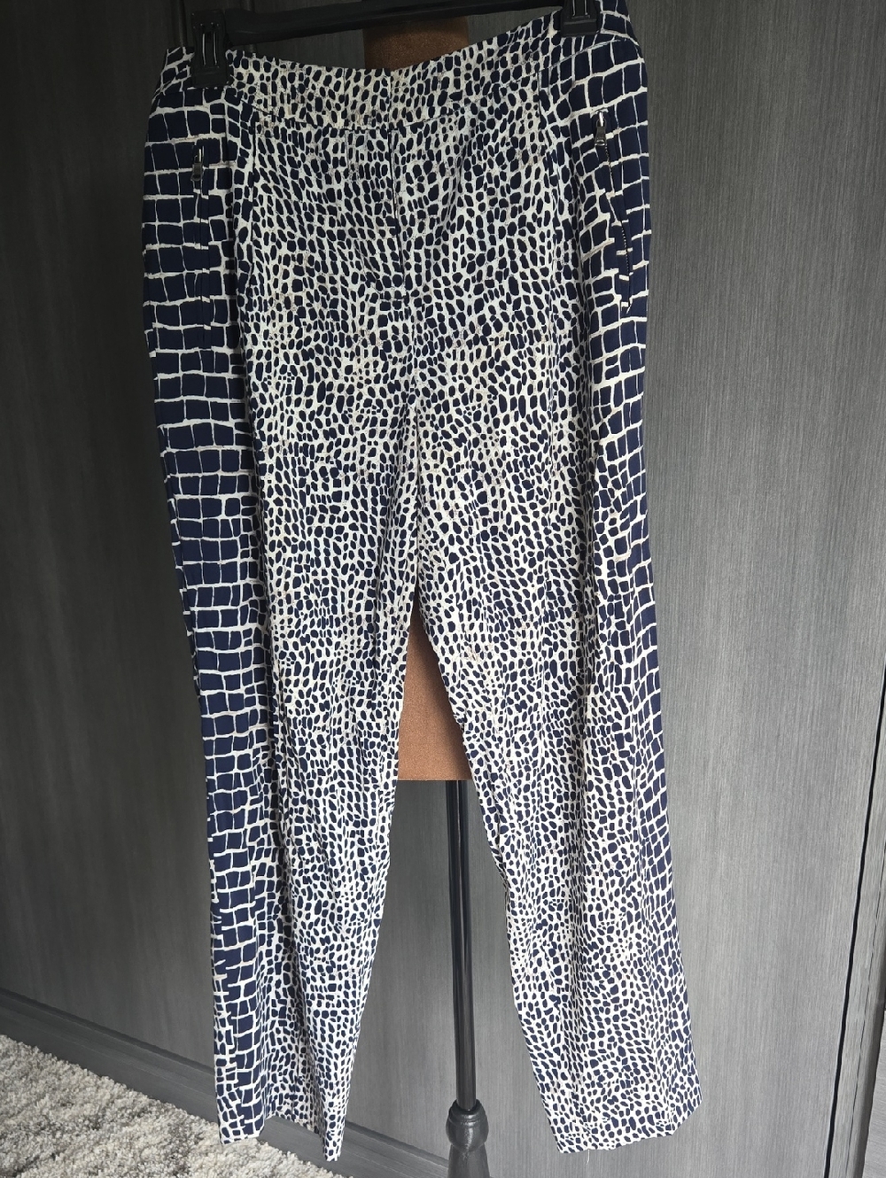 BCBGMaxAzria Blue and White Leopard Print Pants